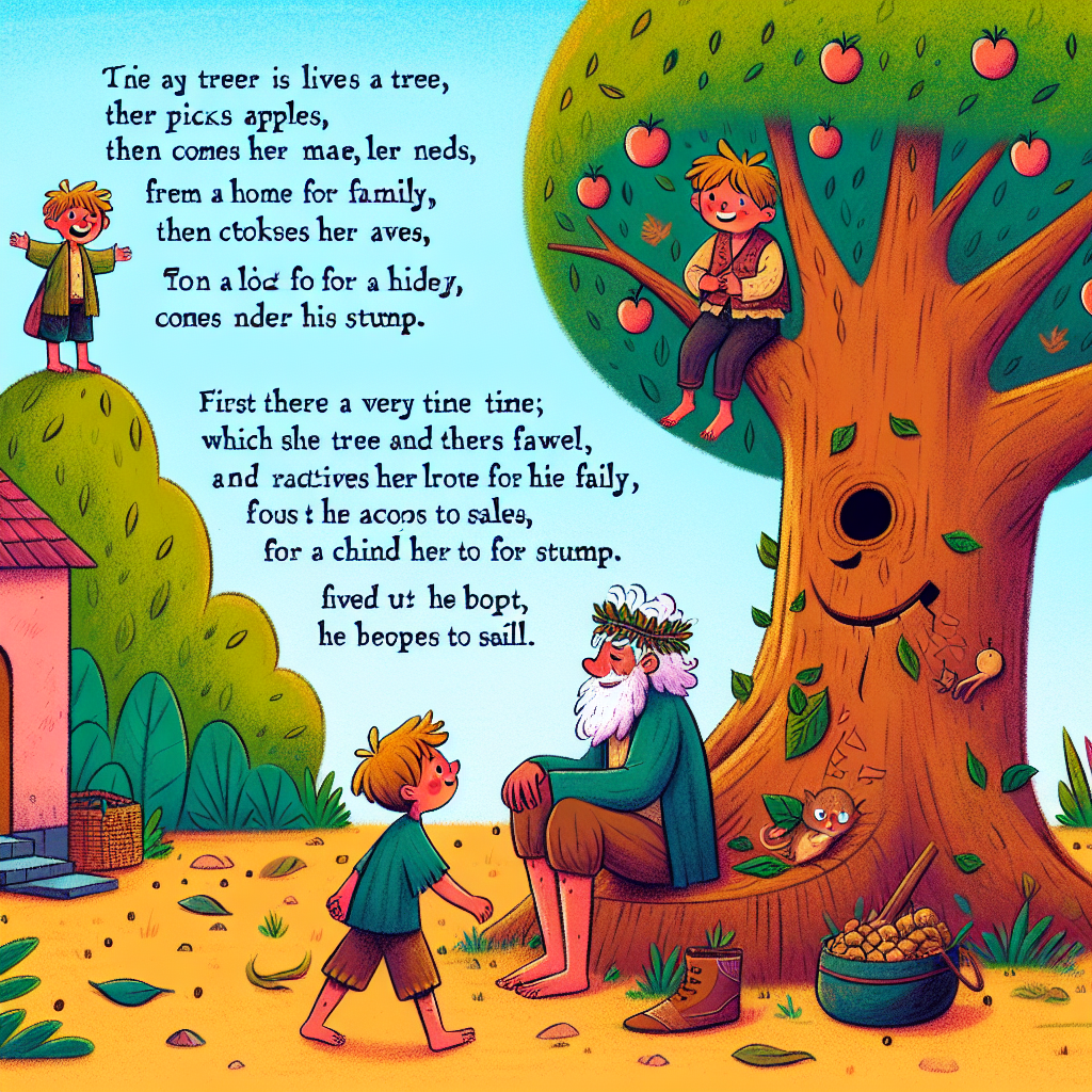 Colorful children's illustration for the story: The Giving Tree
