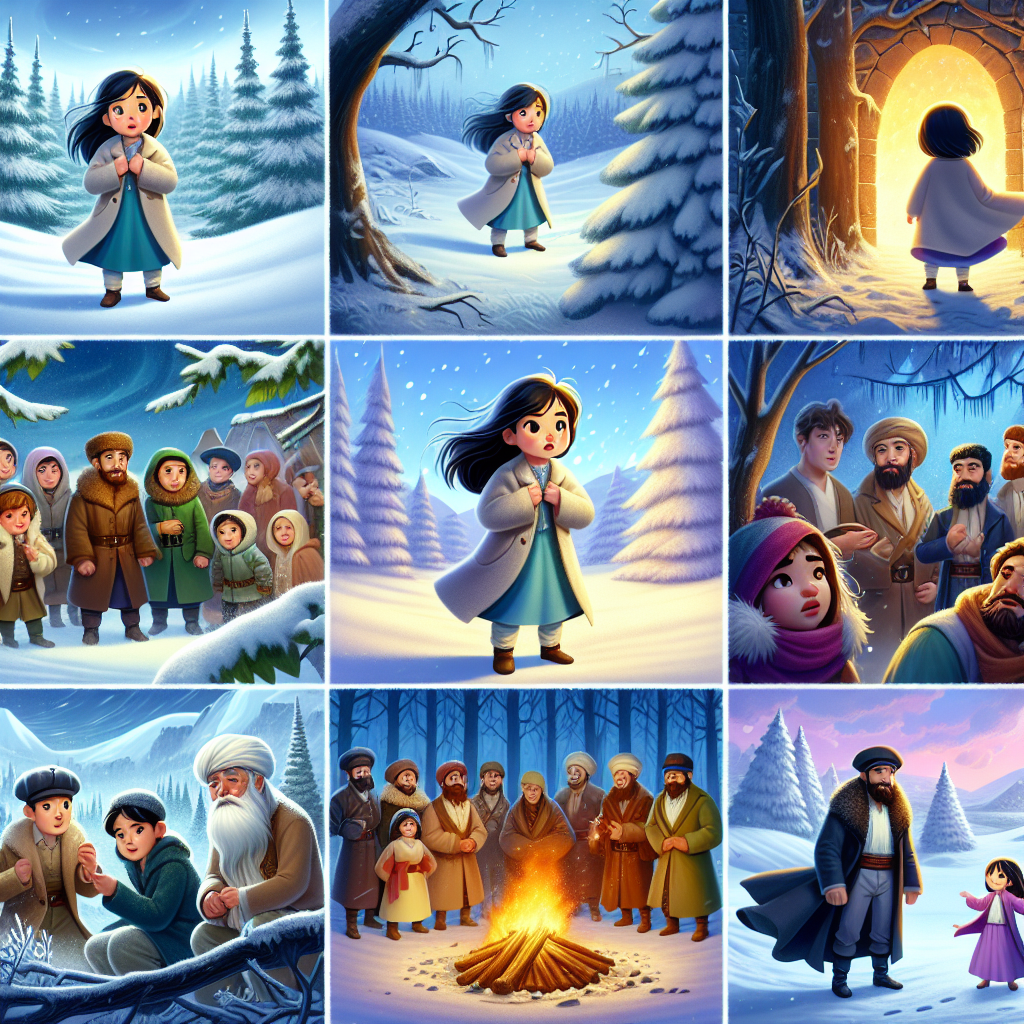 Colorful cartoon storyboard showing 8 key scenes from The Twelve Brothers