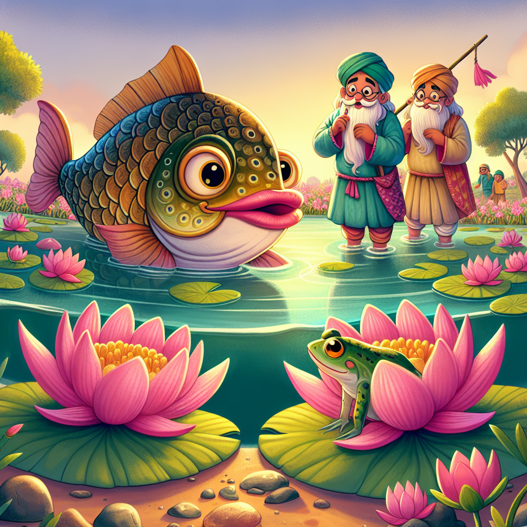 Colorful children's illustration for the story: The Two Clever Fish