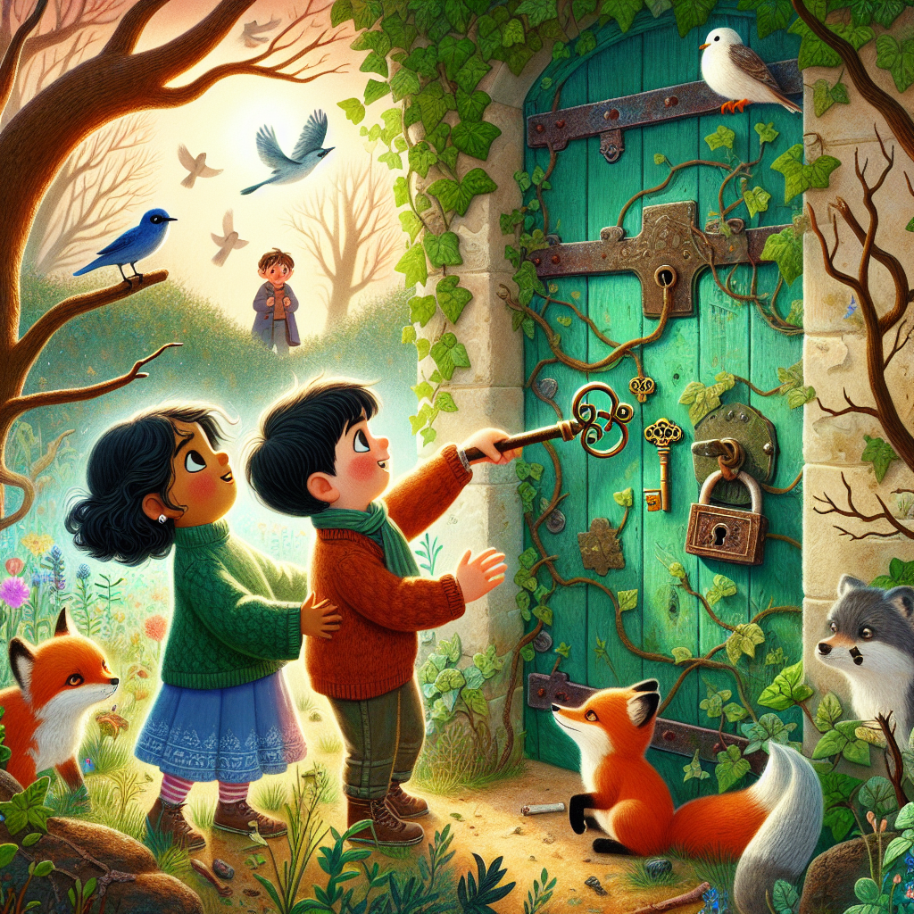 Colorful children's illustration for the story: The Secret Garden
