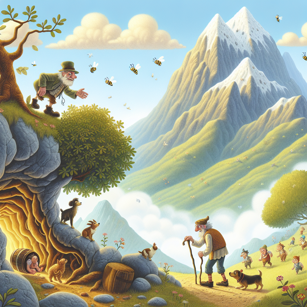 Colorful children's illustration for the story: Rip Van Winkle's Long Nap