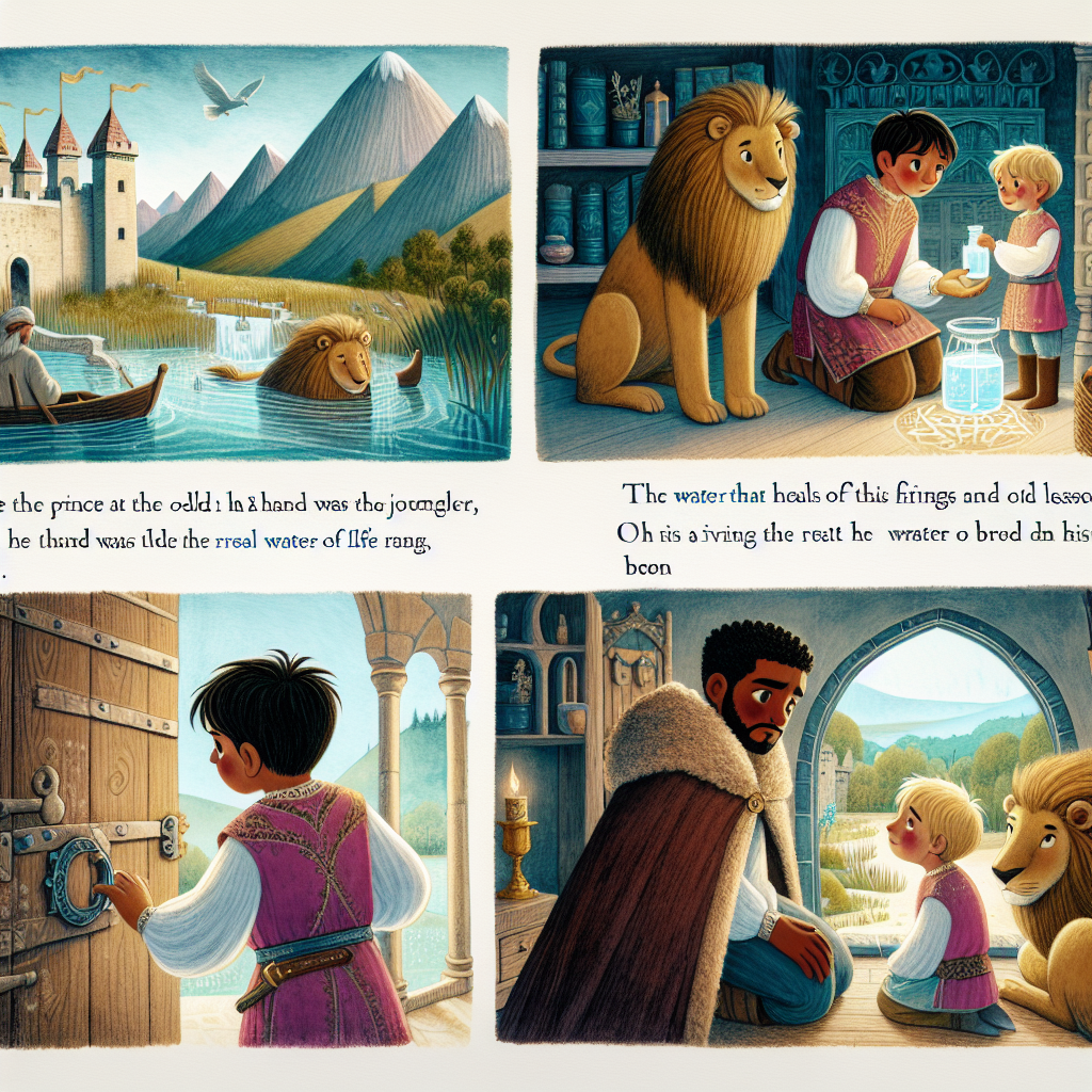 Colorful children's illustration for the story: The Water of Life