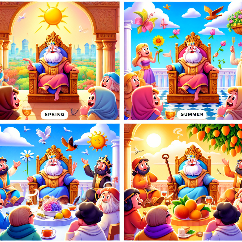 Colorful cartoon storyboard showing 8 key scenes from The Weather a Hungry Man Fears