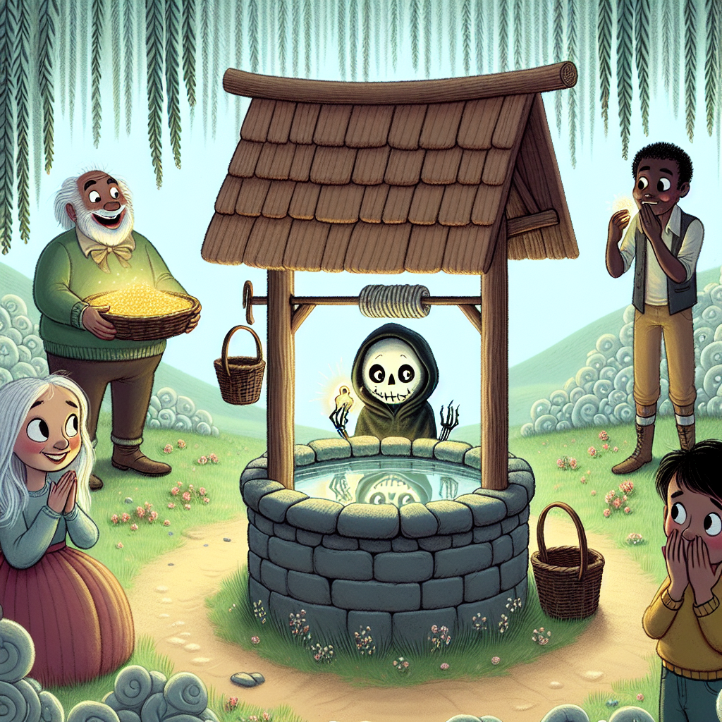 Colorful children's illustration for the story: The Well of Truth