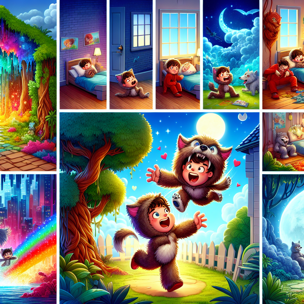 Colorful cartoon storyboard showing 8 key scenes from Where the Wild Things Are