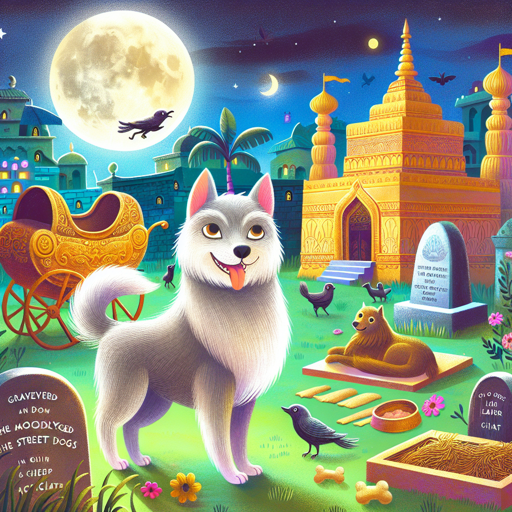 Colorful children's illustration for the story: The Wise Dog of Benares