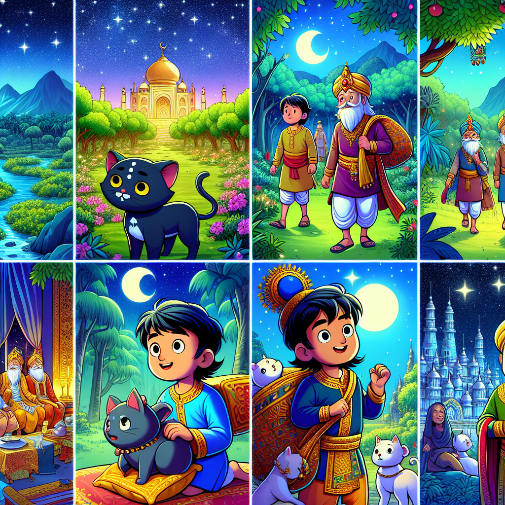 Colorful cartoon storyboard showing 8 key scenes from The Two Brothers