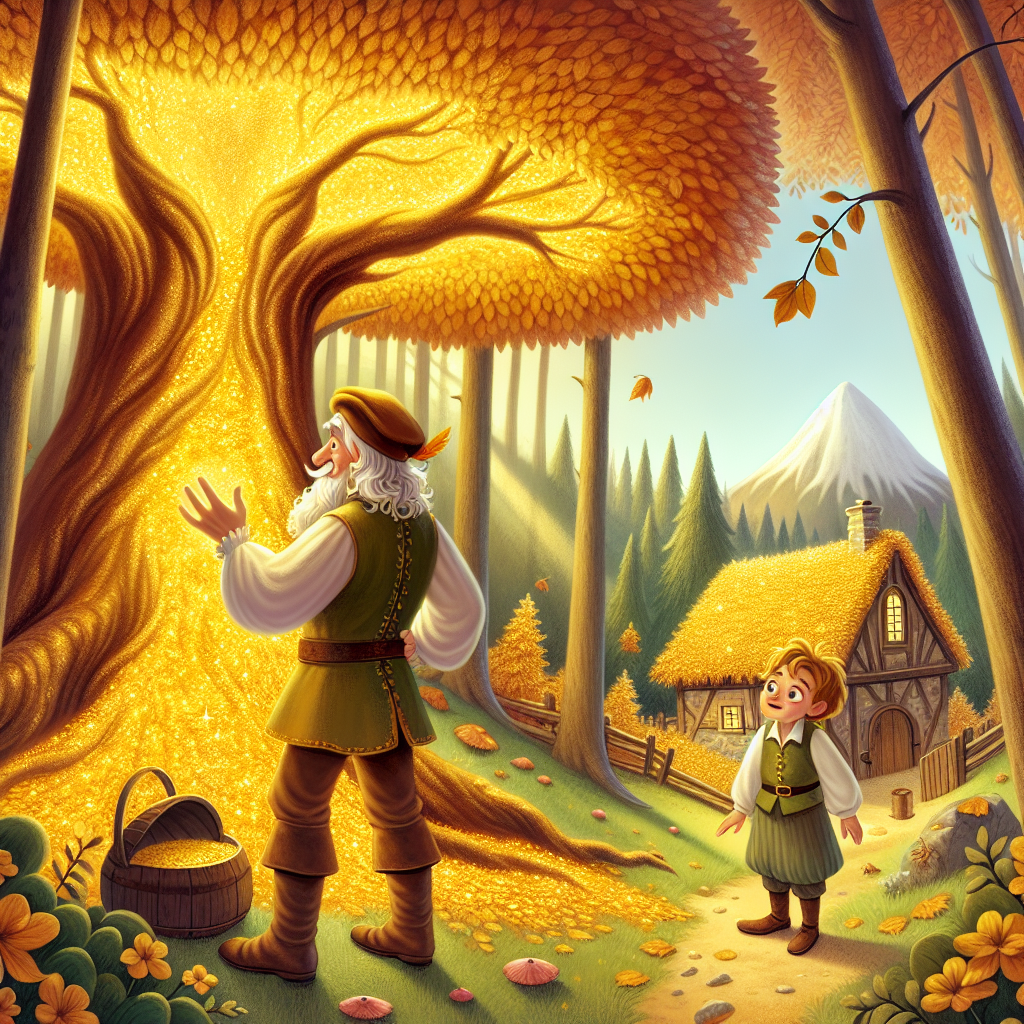 Colorful children's illustration for the story: The Wishing Tree