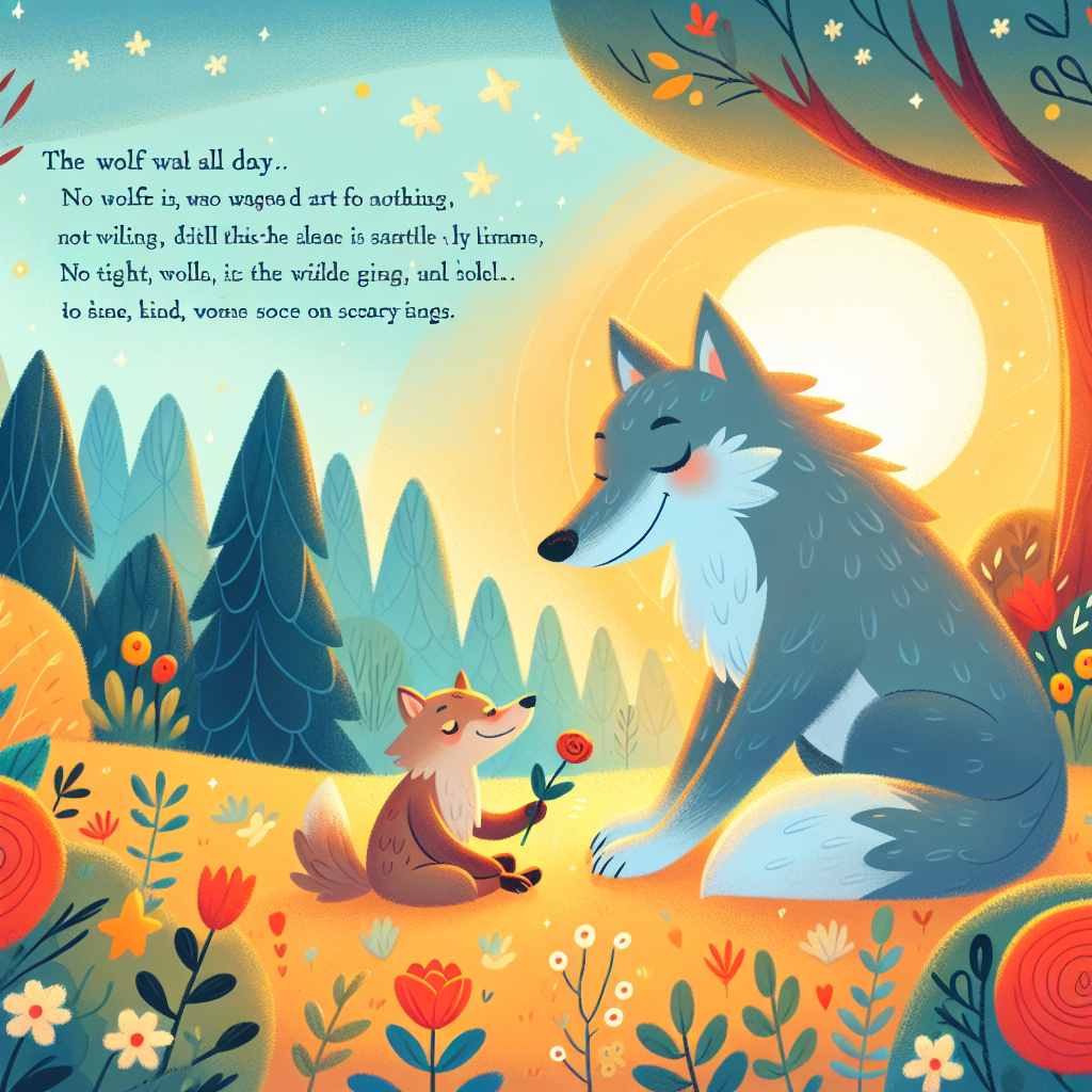 Colorful children's illustration for the story: The Wolf and the Baby