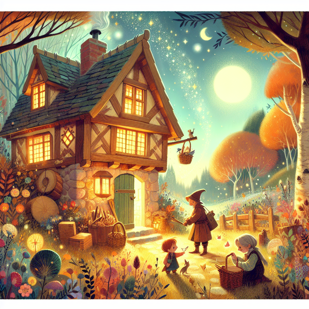 Colorful children's illustration for the story: The Woodcutter and the Fairy