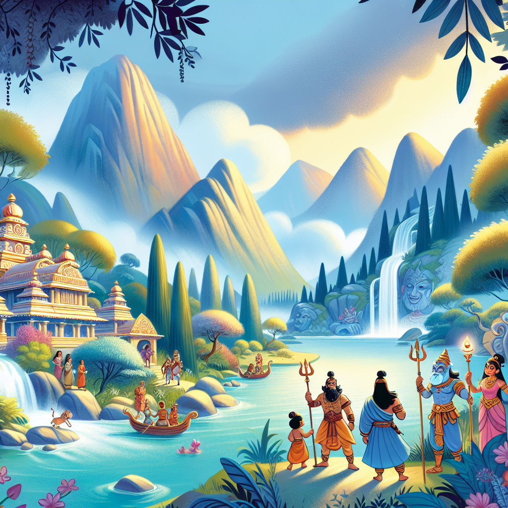 Colorful children's illustration for the story: The Yaksha's Questions