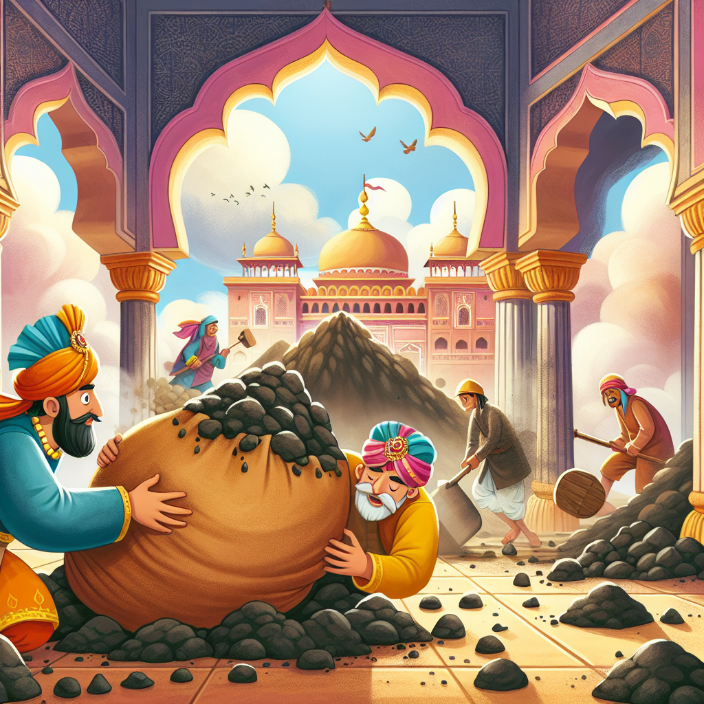 Colorful children's illustration for the story: The Weight of Greed