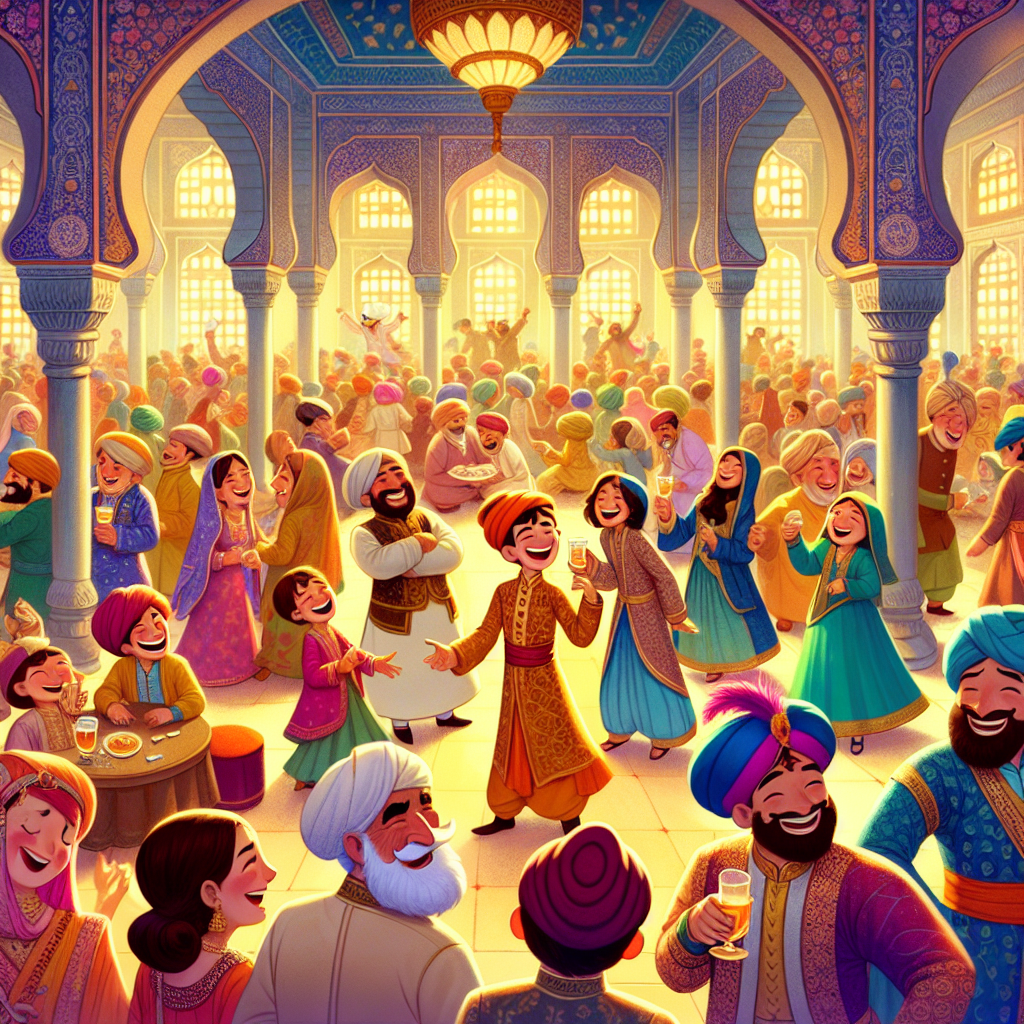 Colorful children's illustration for the story: The Guest Who Came to Dinner