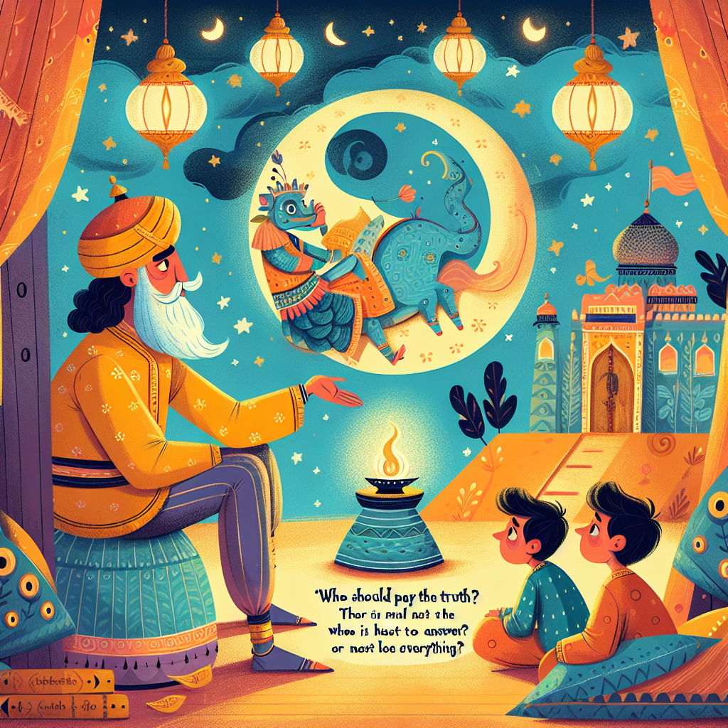 Colorful children's illustration for the story: The Blind Sons and the Truth