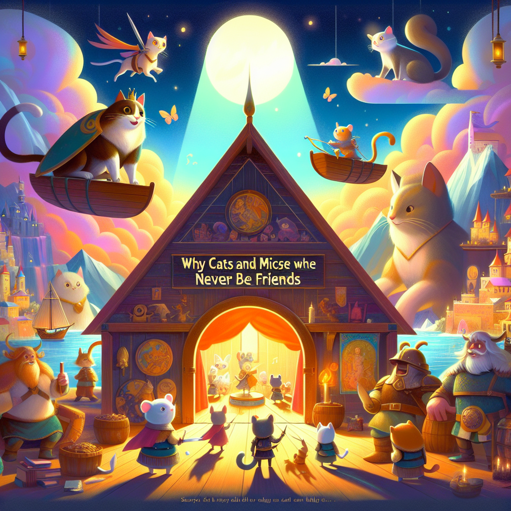 Colorful children's illustration for the story: The Cat and the Mouse