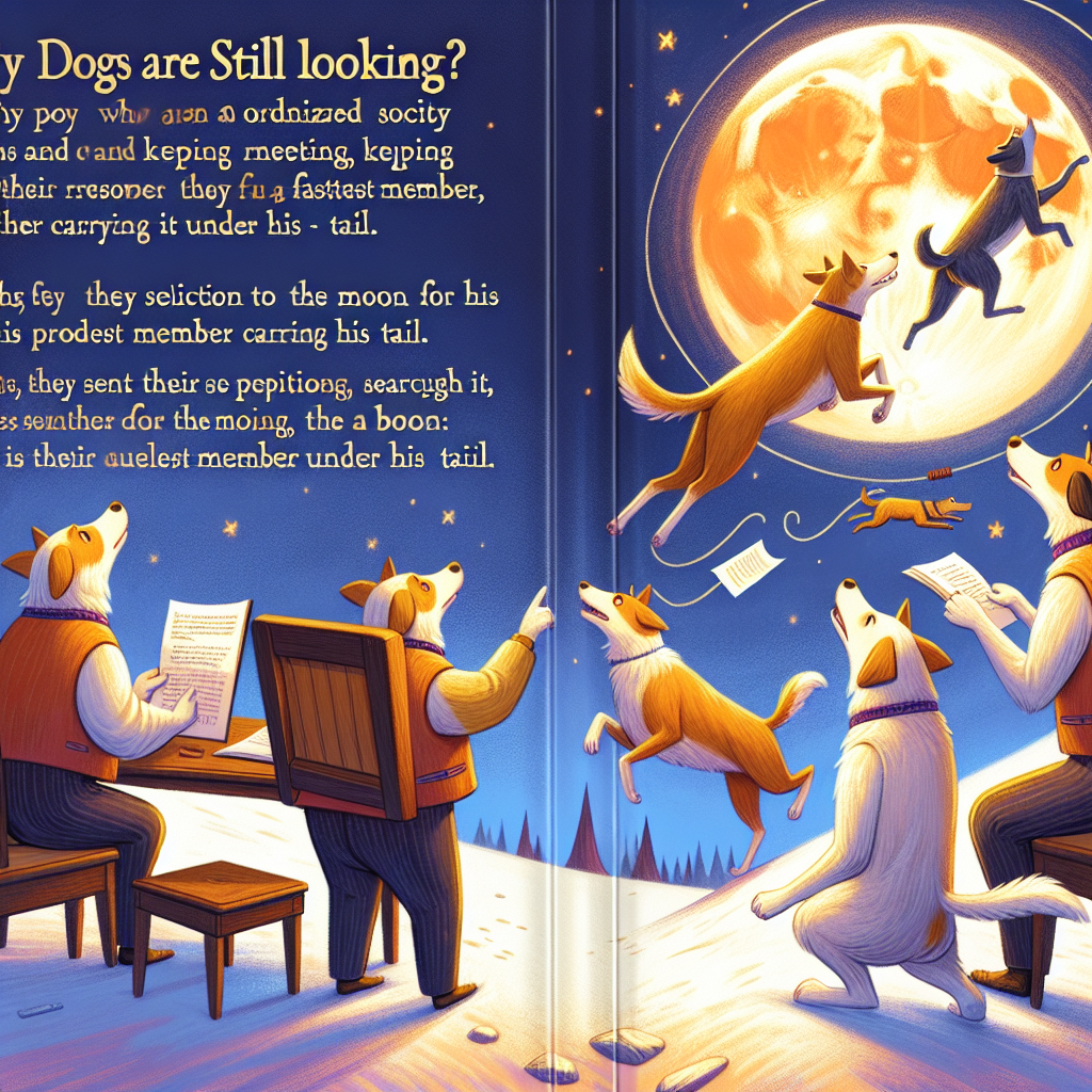 Colorful children's illustration for the story: Why Dogs Chase the Moon