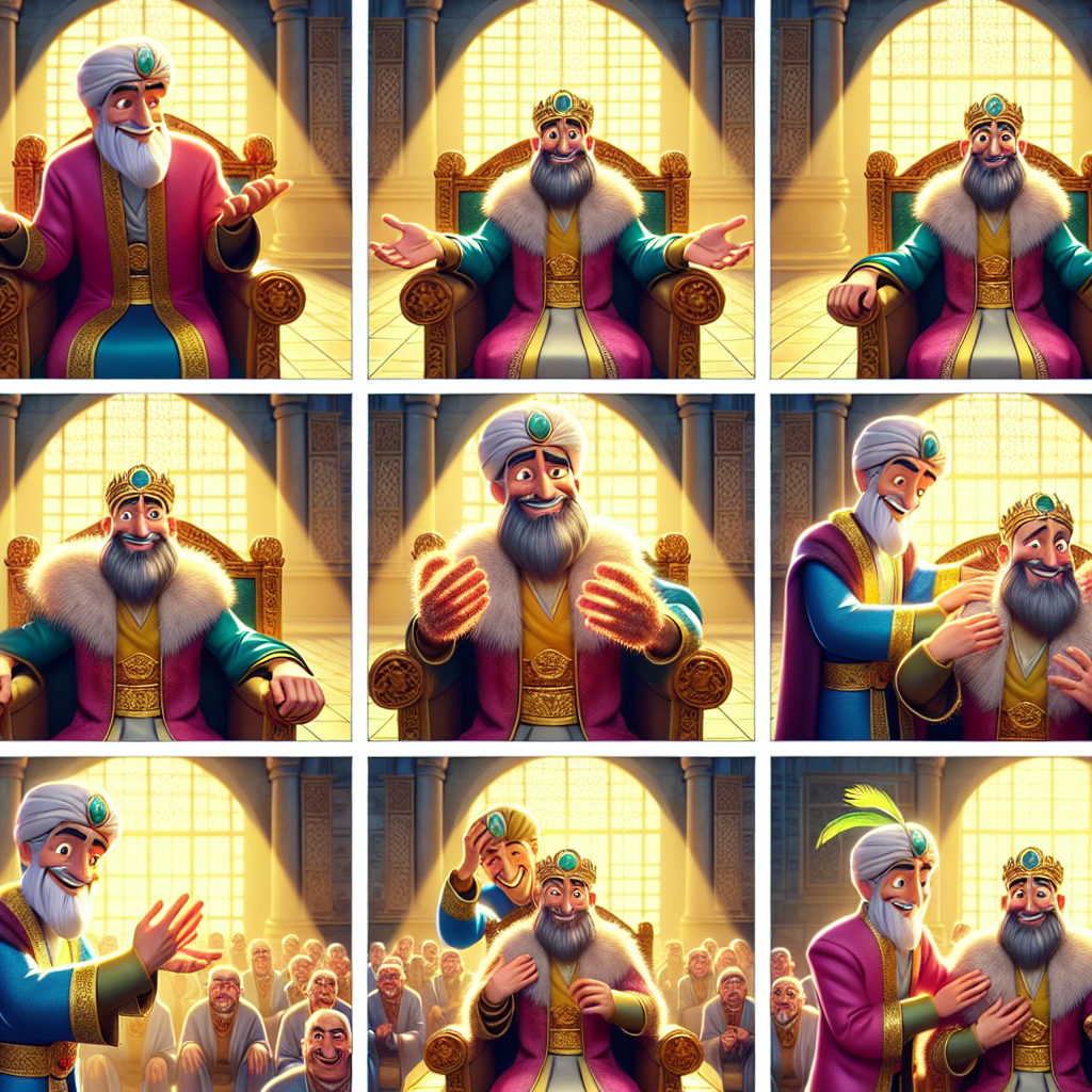 Colorful cartoon storyboard showing 8 key scenes from Why Do Palms Have No Hair?